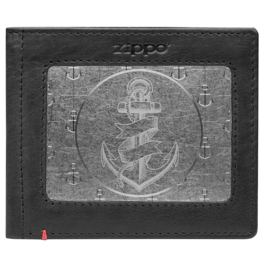 black leather wallet- anchor metal plate design