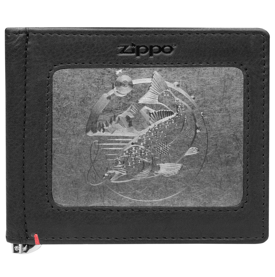 black leather wallet- bass metal plate design
