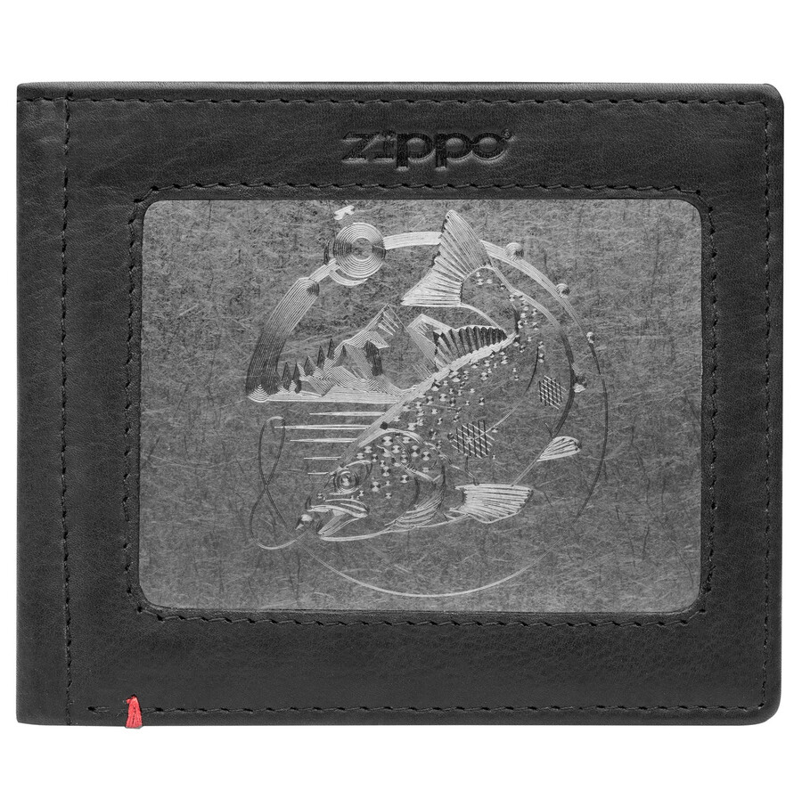 black leather wallet- bass metal plate design