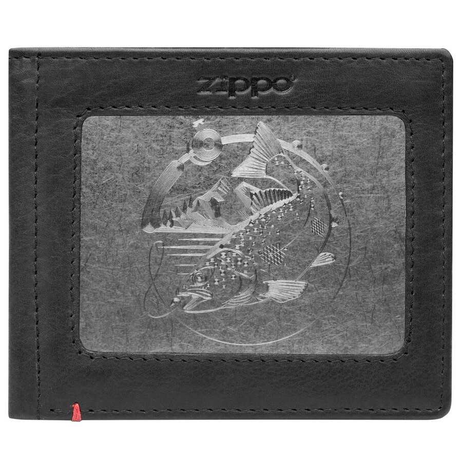 black leather wallet- bass metal plate design