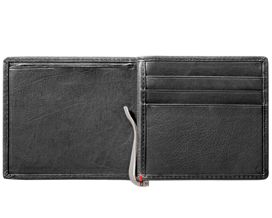 black leather wallet- bass metal plate design