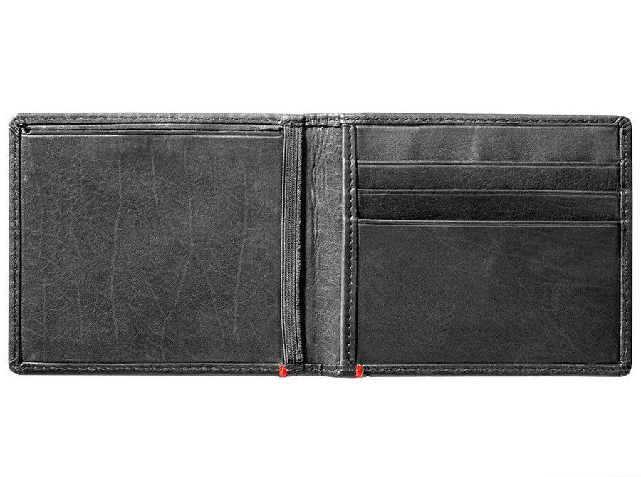 black leather wallet- cross wings metal plate design