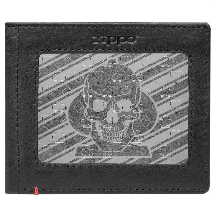 black leather wallet- spade skull metal plate design