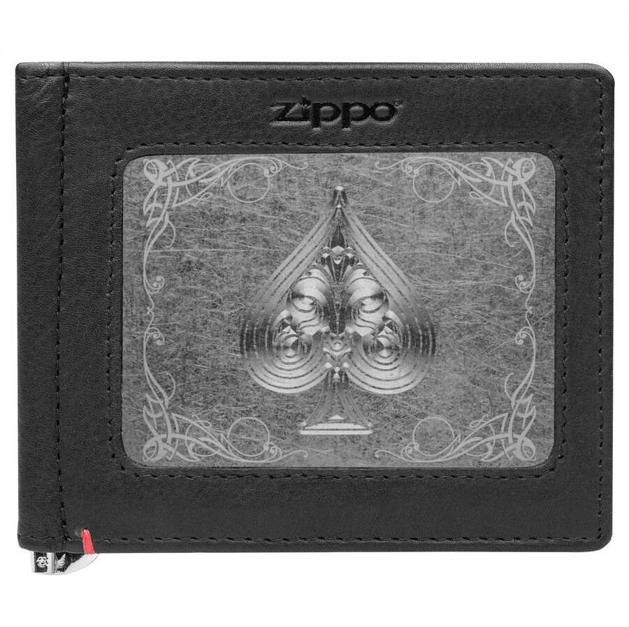 black leather wallet- spade metal plate design