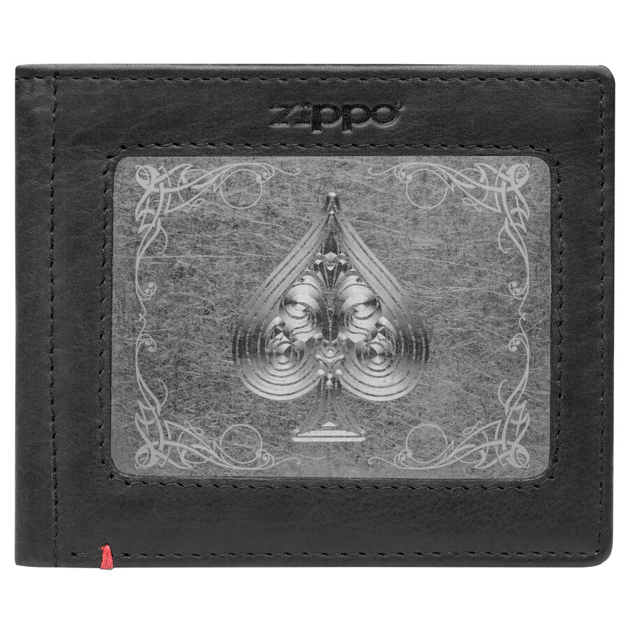 black leather wallet- spade metal plate design