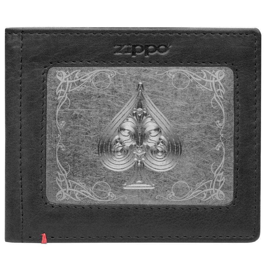 black leather wallet- spade metal plate design