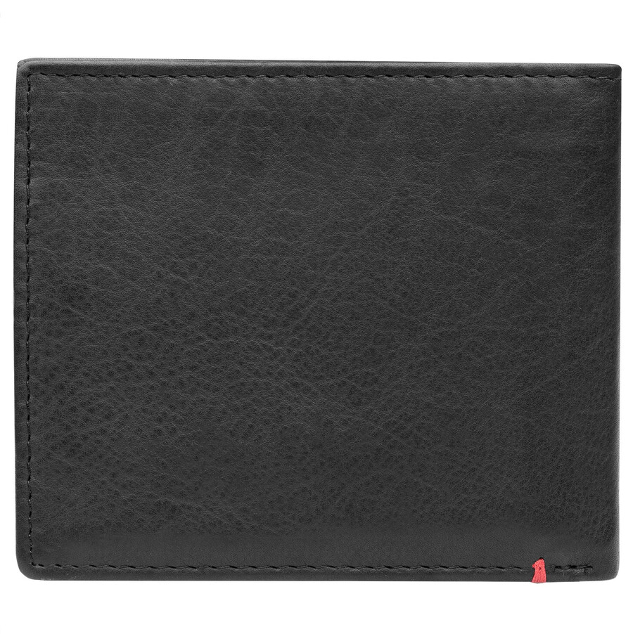 black leather wallet- zippo flame metal plate design