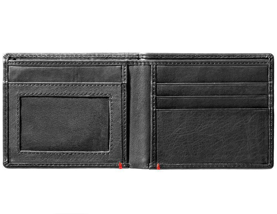 black leather wallet- zippo flame metal plate design
