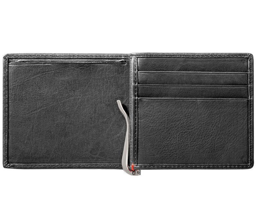 black leather wallet- zippo flame metal plate design