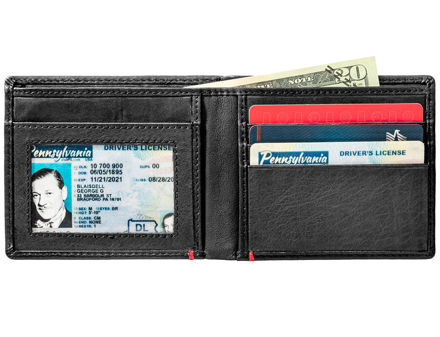 black leather wallet- zippo flame metal plate design