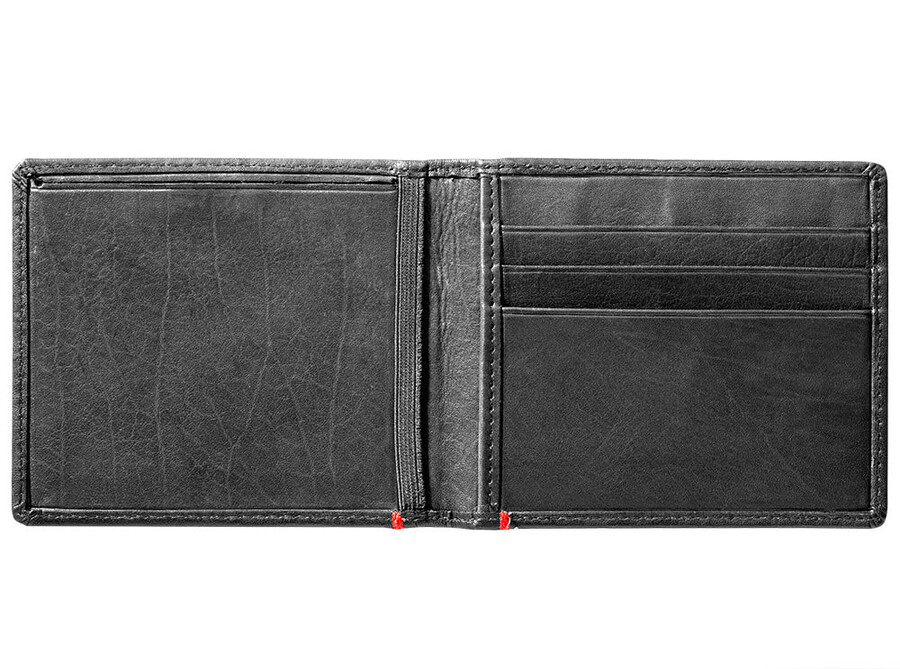 black leather wallet- zippo flame metal plate design