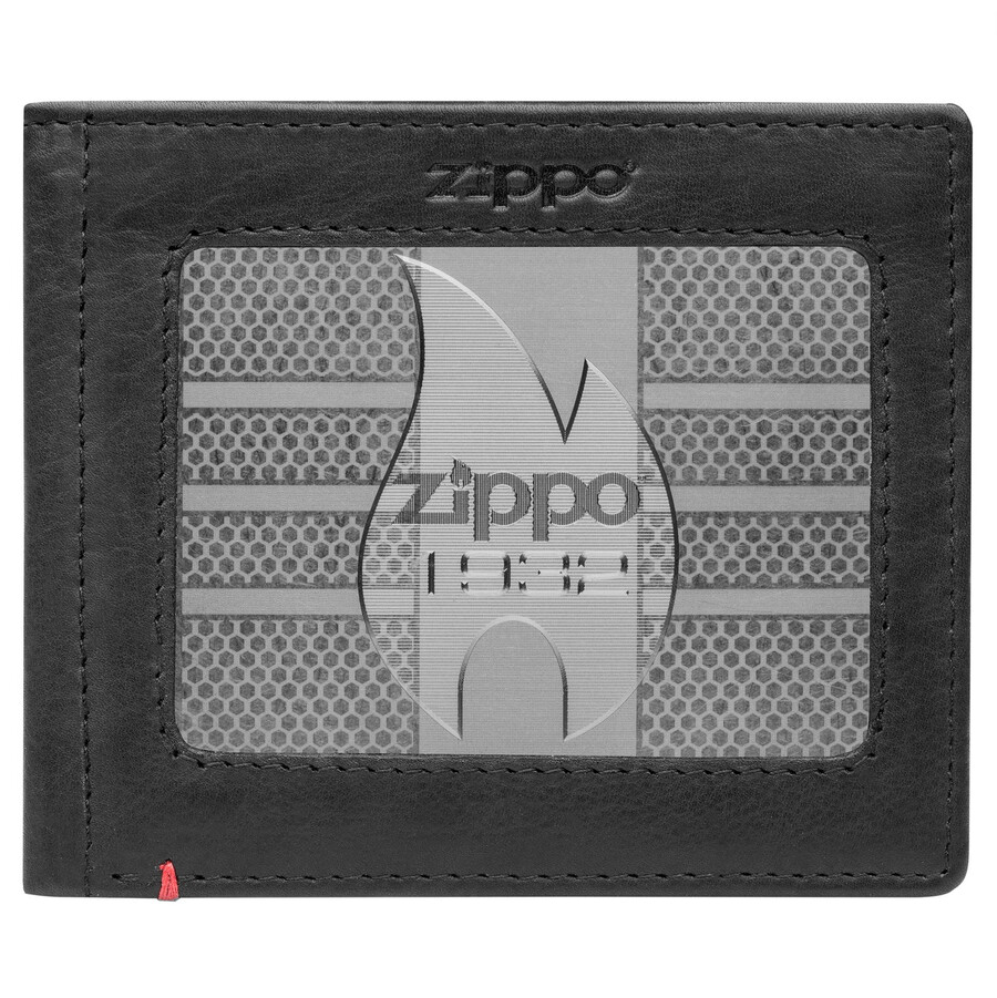 black leather wallet- zippo 1932 metal plate design