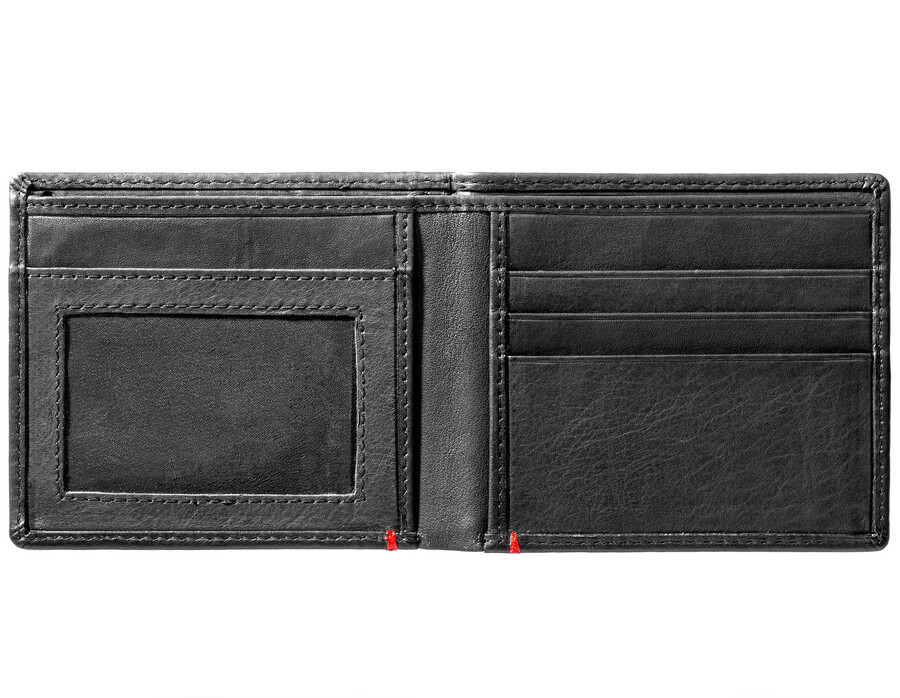 black leather wallet- zippo 1932 metal plate design