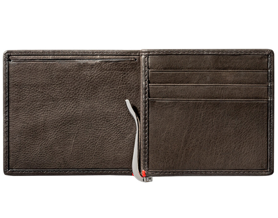 mocha leather wallet- bass metal plate design