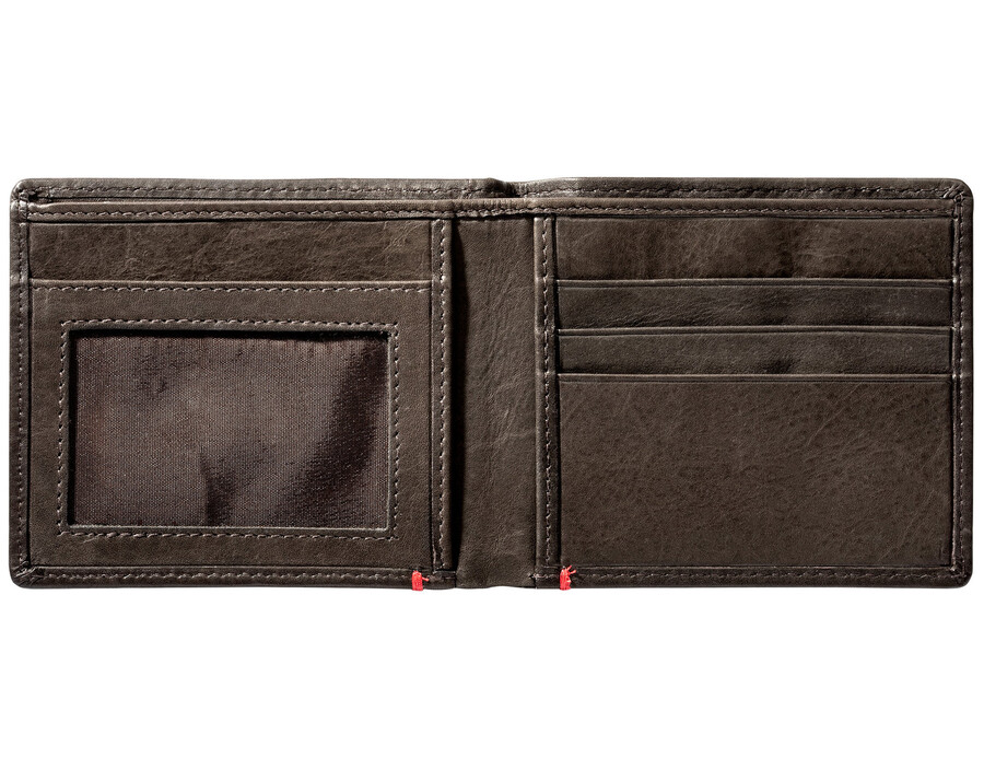 mocha leather wallet- bass metal plate design