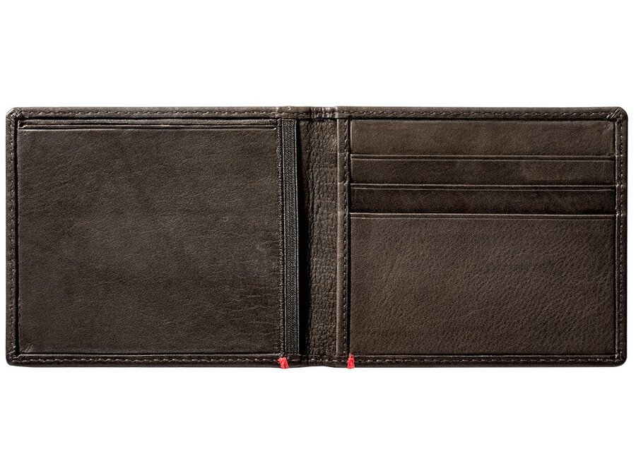 mocha leather wallet- bass metal plate design