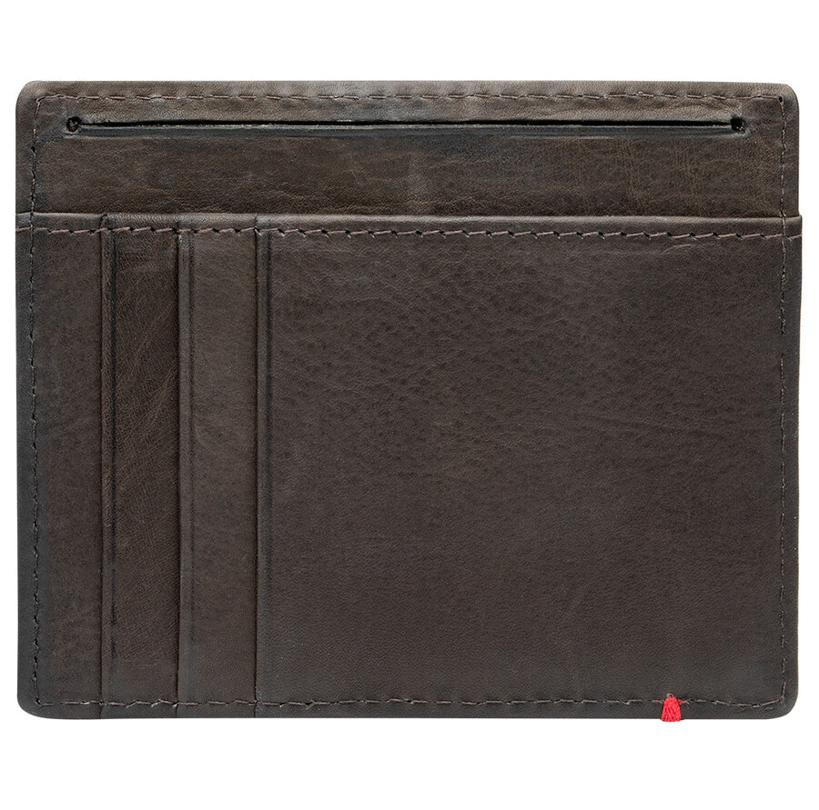 mocha leather wallet- cross wings metal plate design