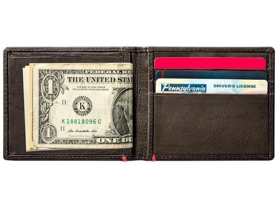 mocha leather wallet- viking metal plate design
