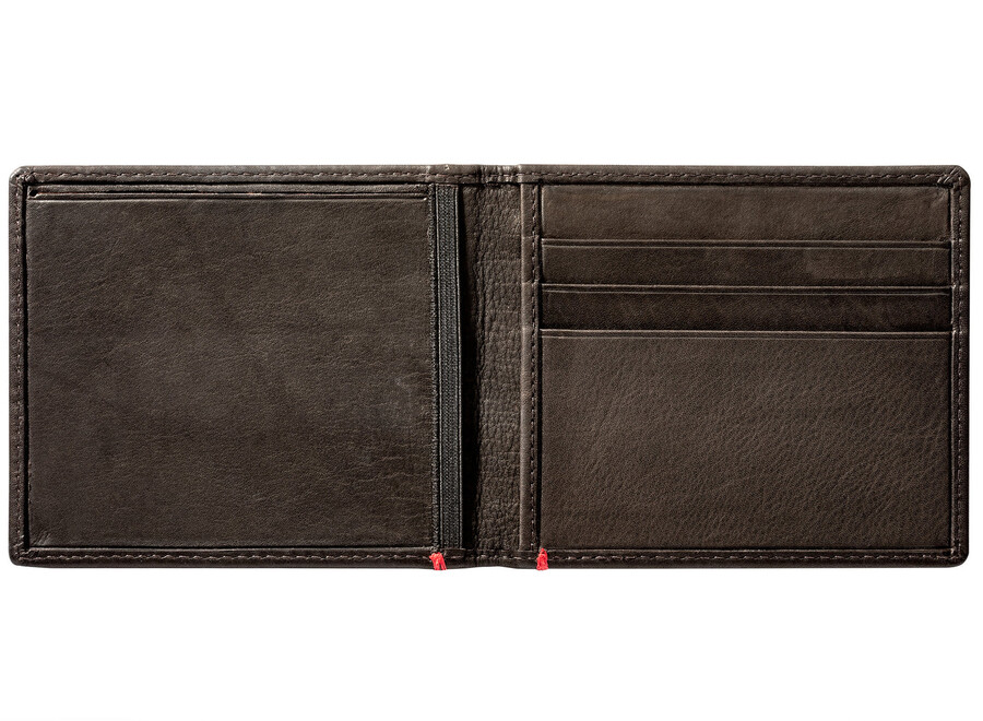 mocha leather wallet- spade skull metal plate design