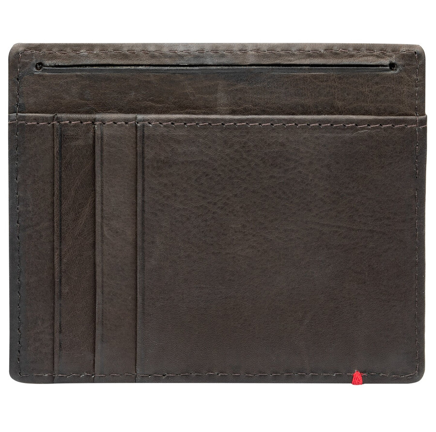 mocha leather wallet- spade skull metal plate design