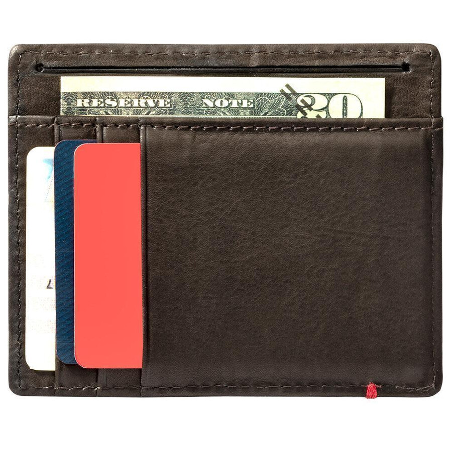 mocha leather wallet- spade skull metal plate design