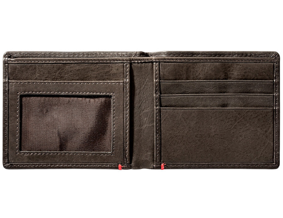 mocha leather wallet- zippo flame metal plate design