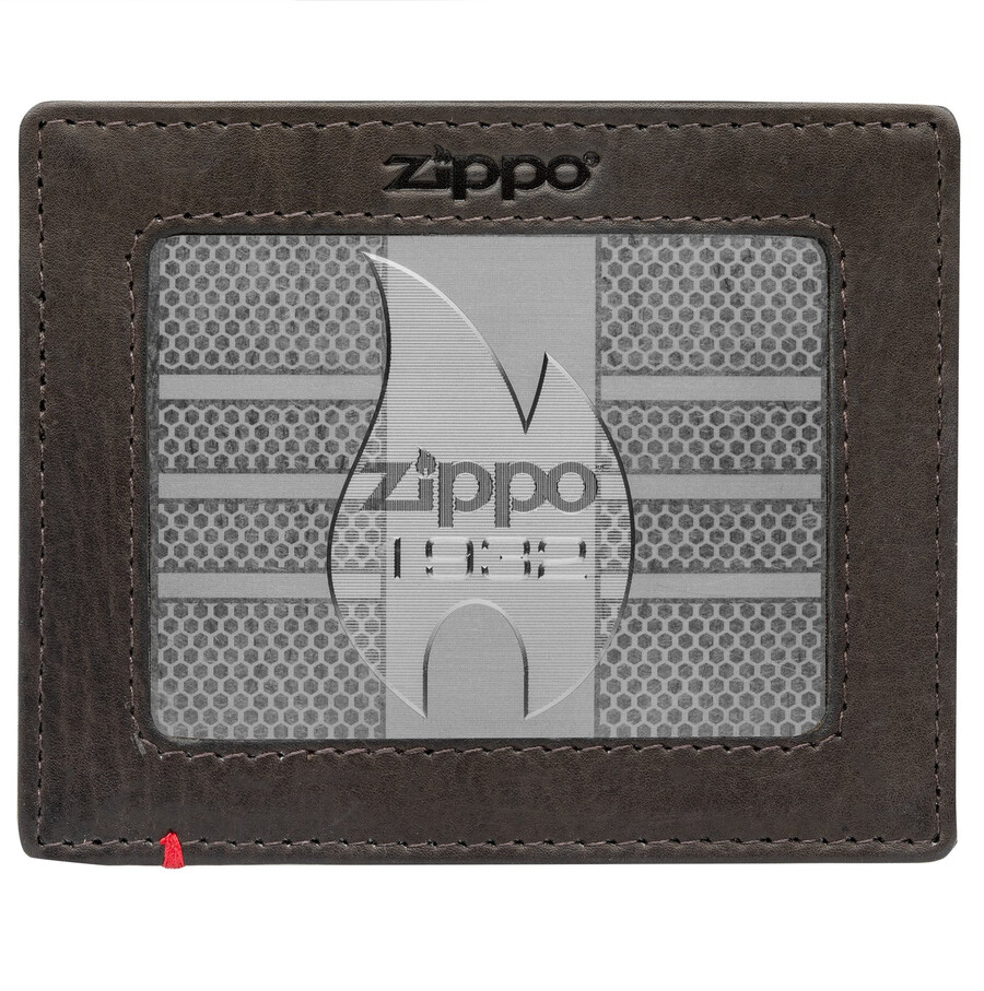mocha leather wallet- zippo 1932 metal plate design