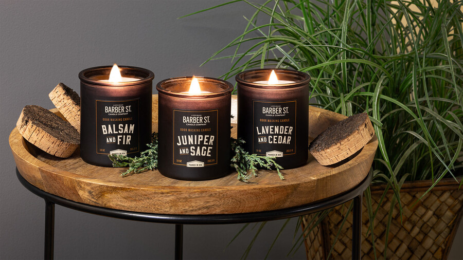 barber street odor masking candle - wooden wick