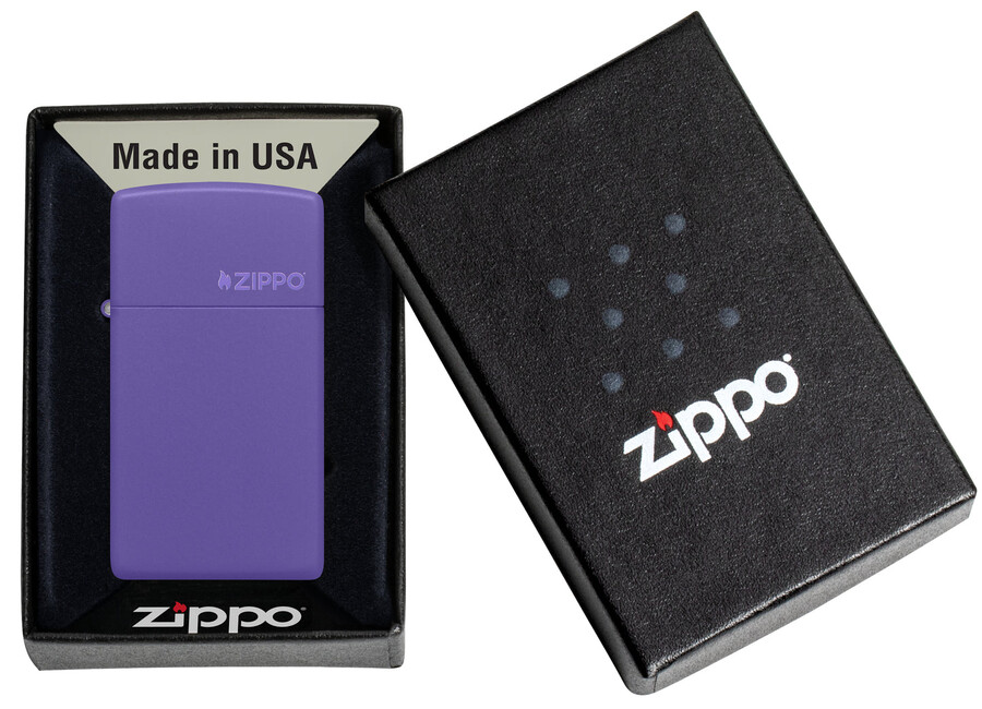 slim purple matte zippo logo