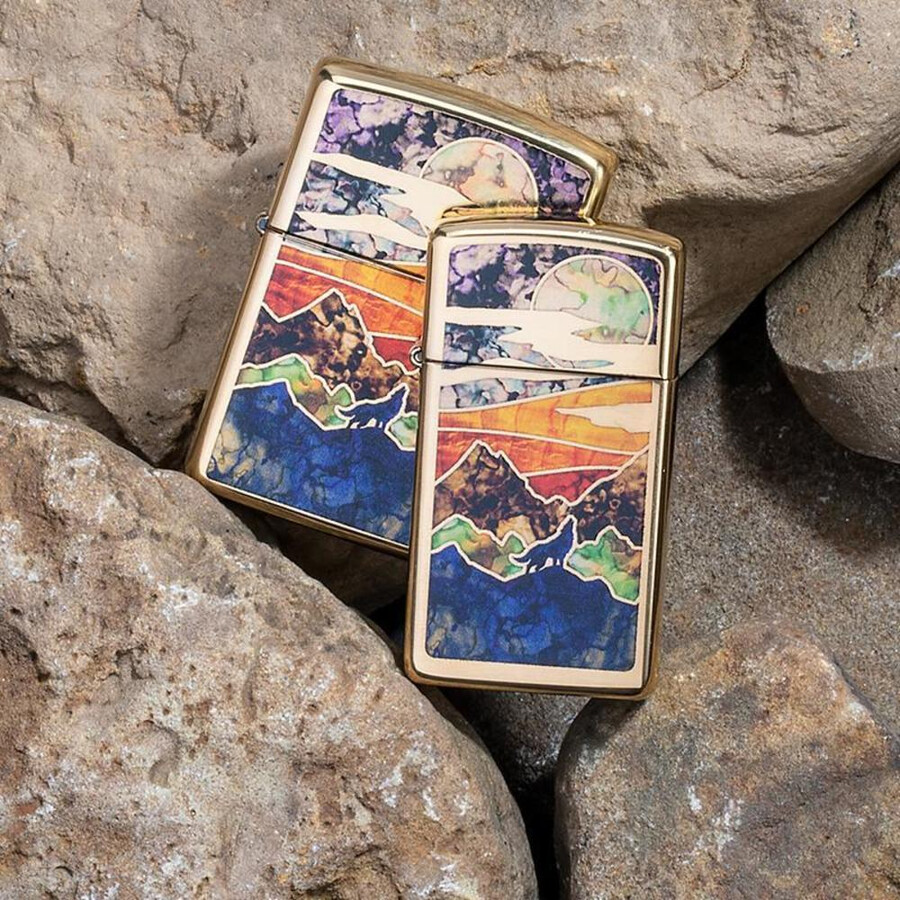 slim high polish brass howling wolf