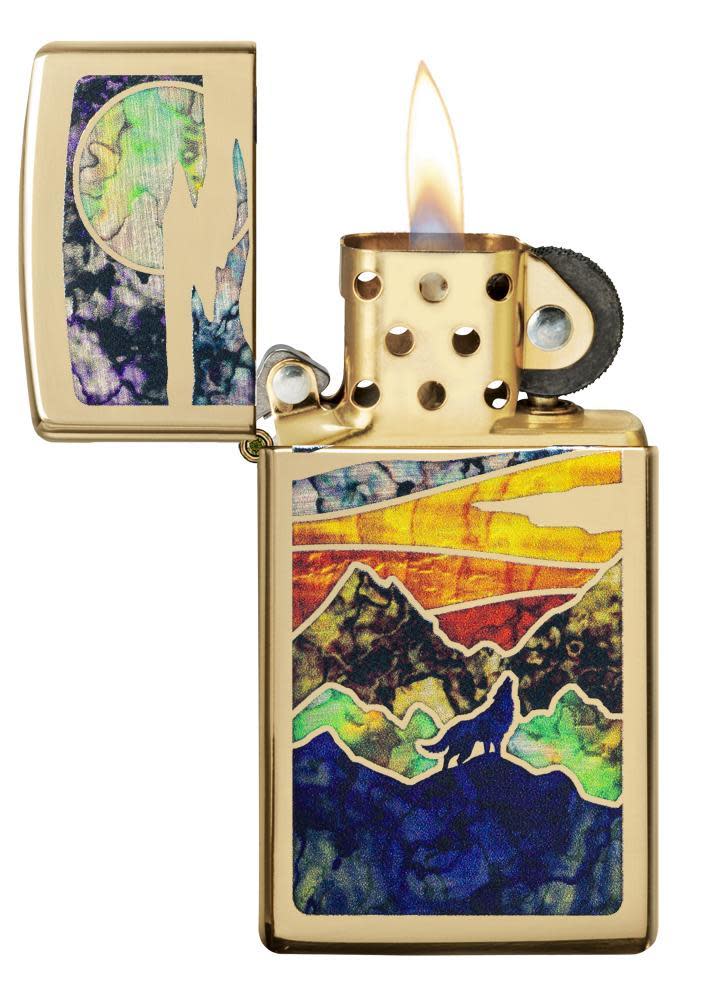 slim high polish brass howling wolf