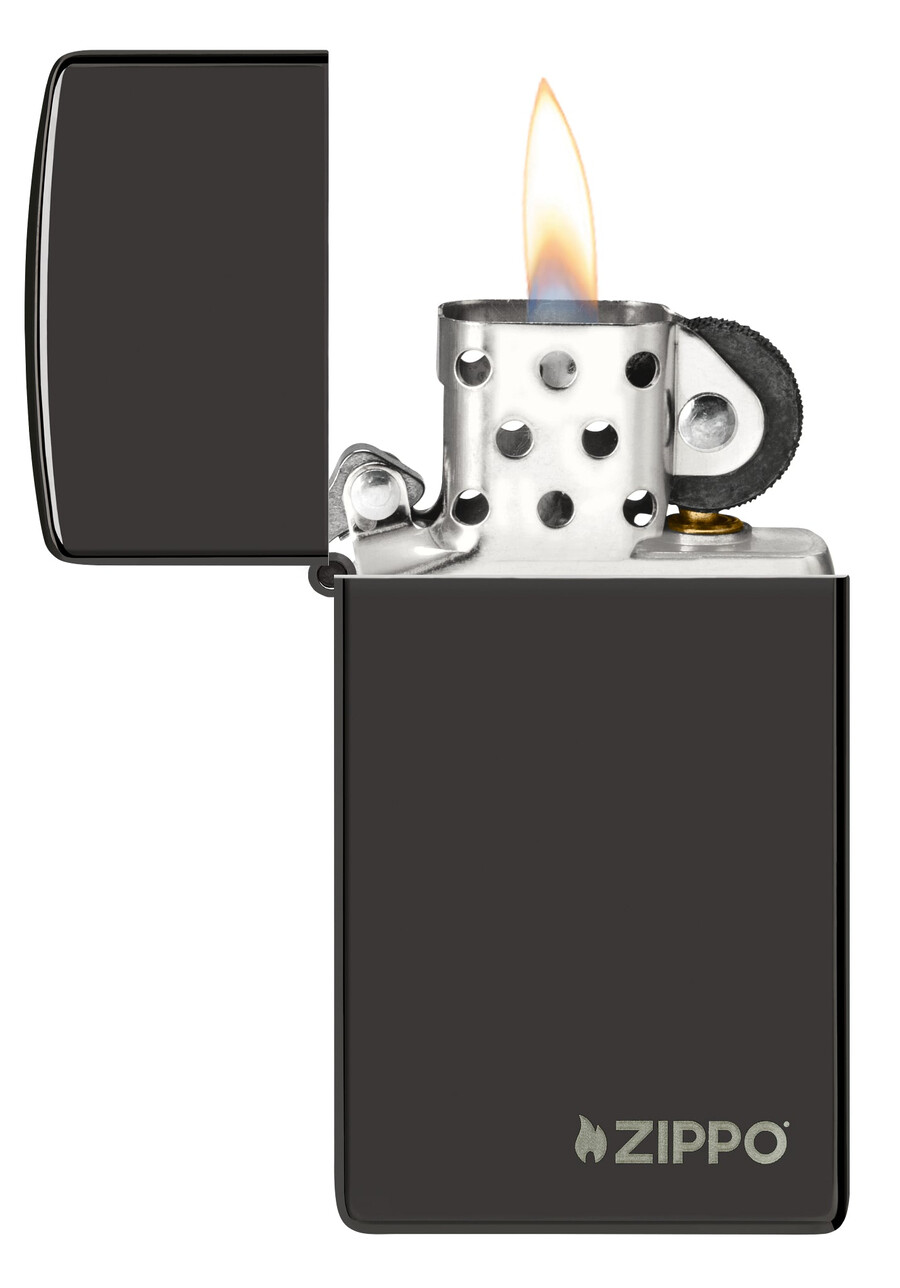 slim high polish black zippo logo