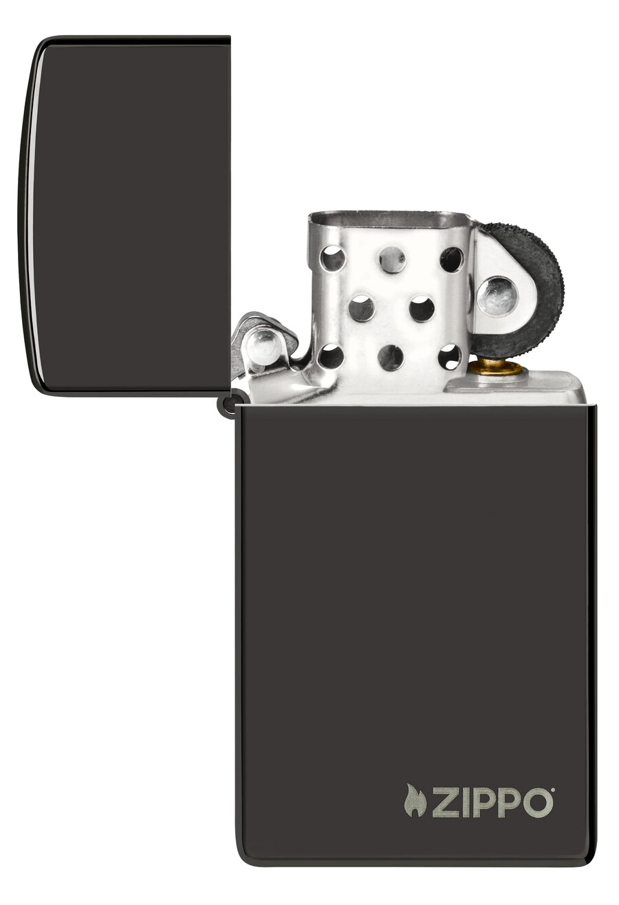slim high polish black zippo logo