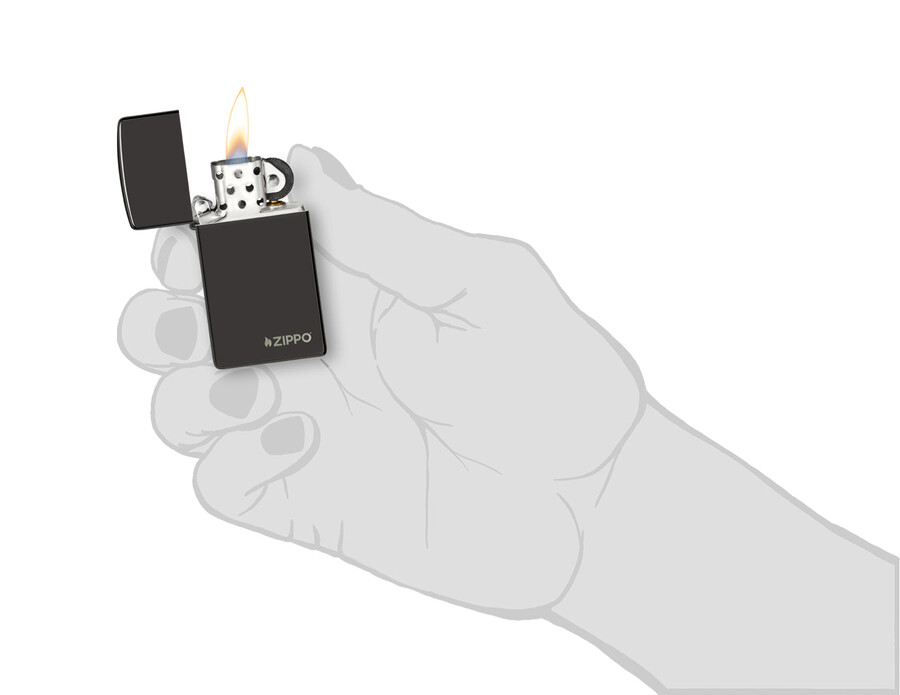 slim high polish black zippo logo