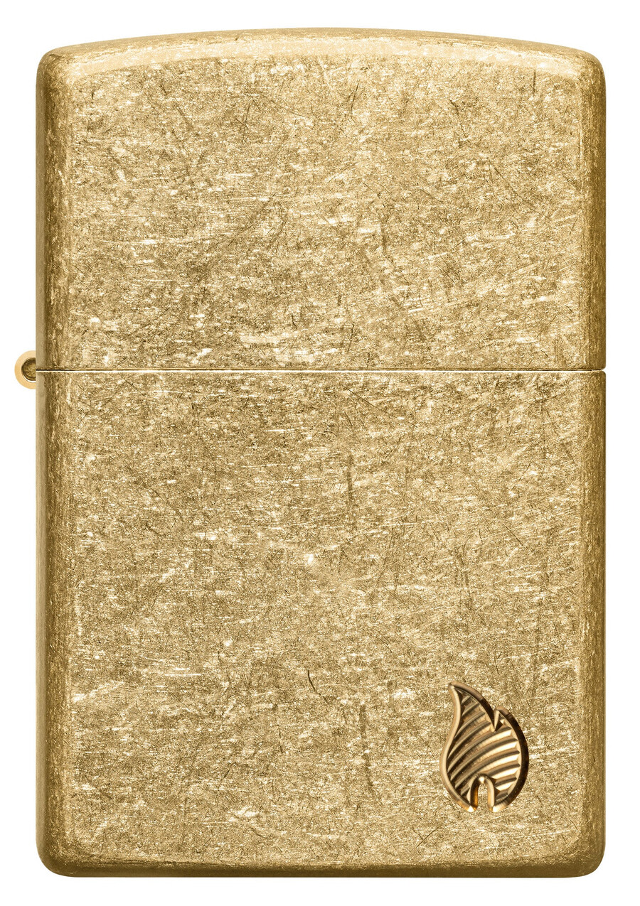 armor tumbled brass flame design