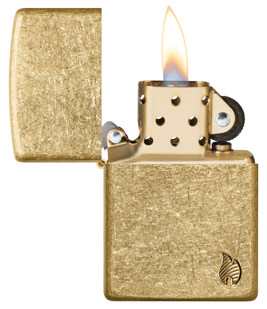armor tumbled brass flame design