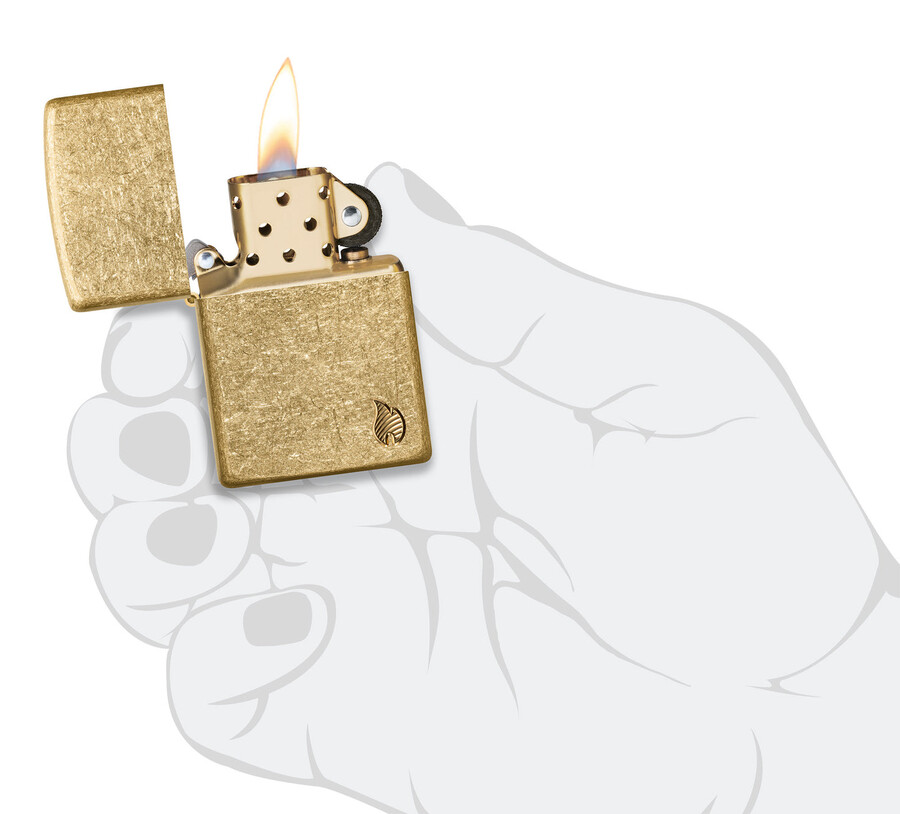 armor tumbled brass flame design