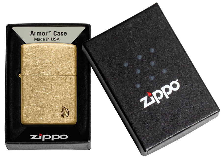 armor tumbled brass flame design