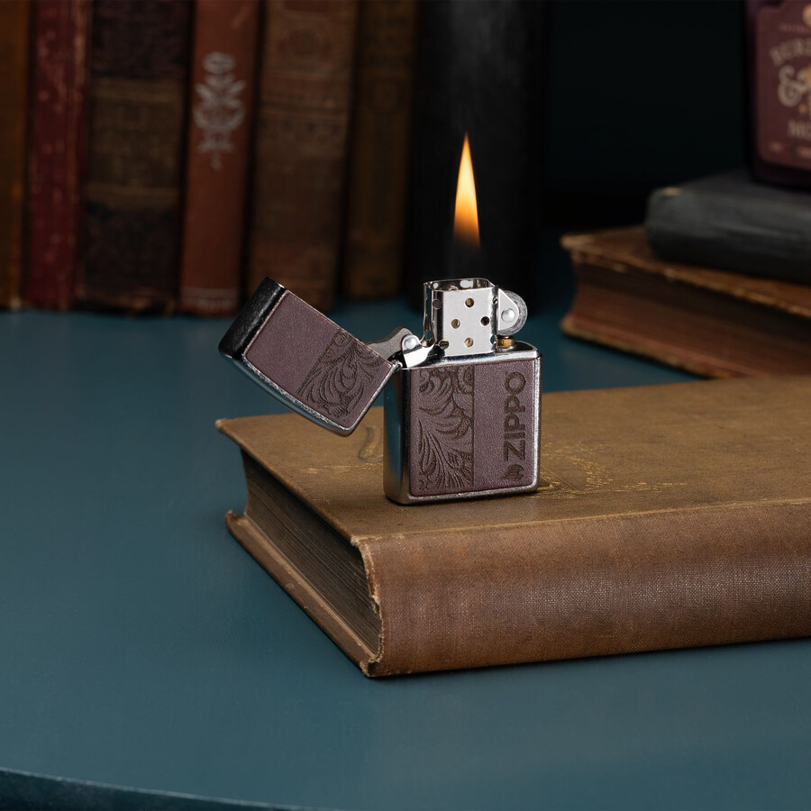 brown leather emblem - zippo design