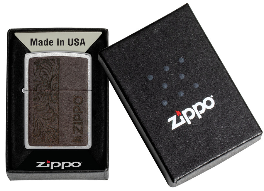 brown leather emblem - zippo design