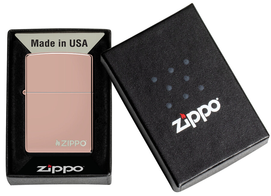 classic high polish rose gold zippo logo